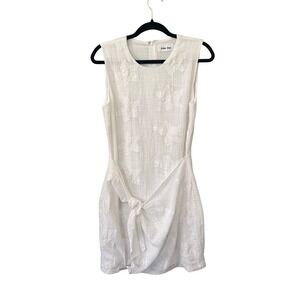 NWT Line + Dot White Floral Embroidered Mini Dress Womens Large with Tie Front